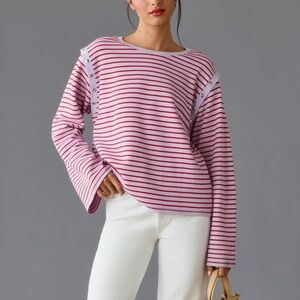 Anthropologie Red and White Striped Long Sleeve Top